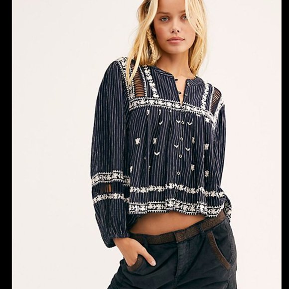 Free People Tops - Free People All Roads Lead To You Navy Blouse